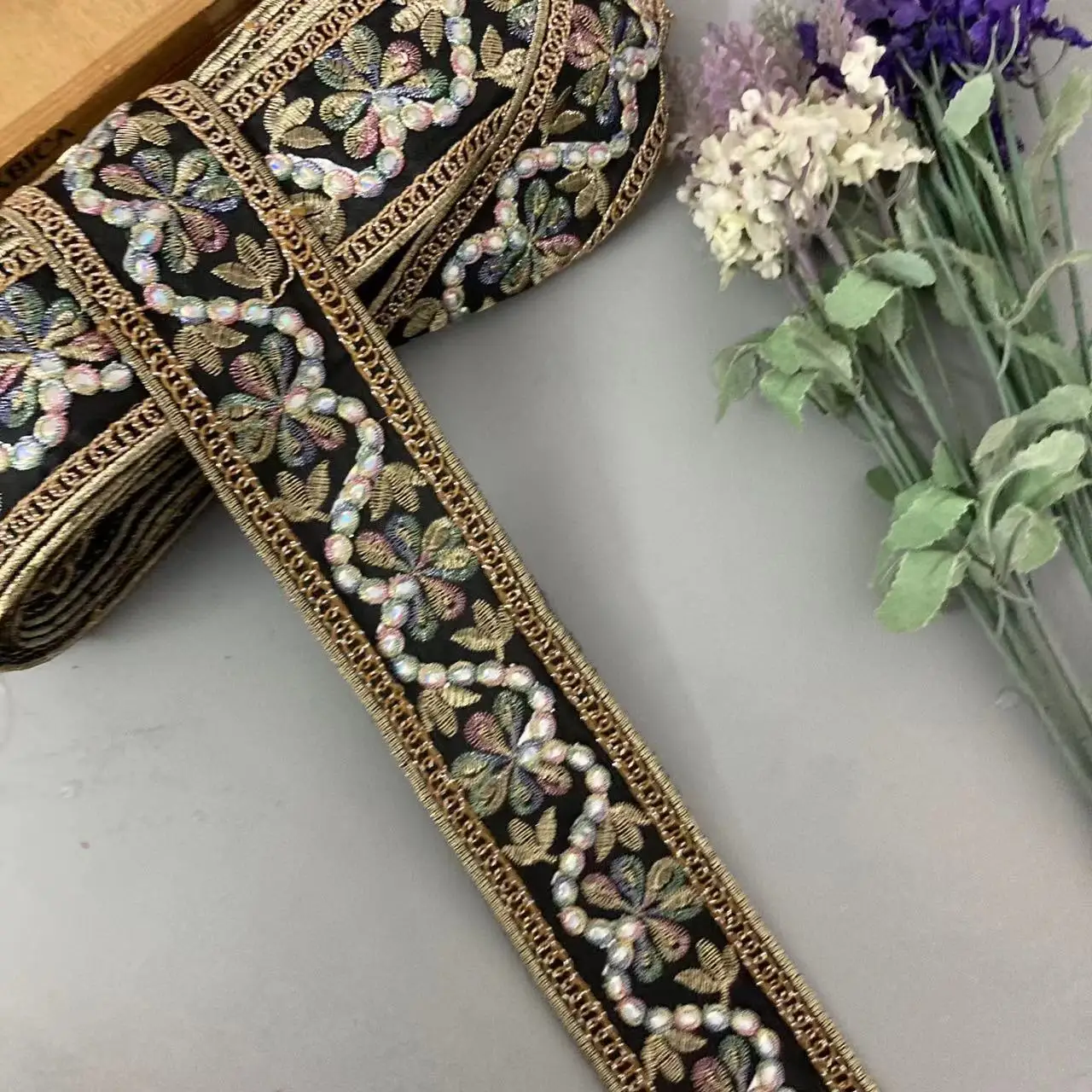 1 Meters Black 5.8cm Vintage Ethnic Style Lace Trims Ribbon Flower Jacquard Embroidery Clothing Accessories Webbing