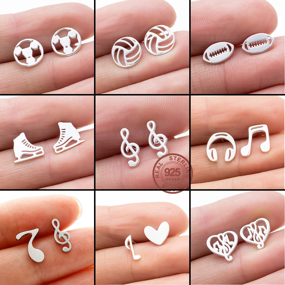 Women'S Earrings Silver Sample 925 Sporty Football Music Original Fine And Elegant Luxury Silver Earrings Party Jewelry Gifts