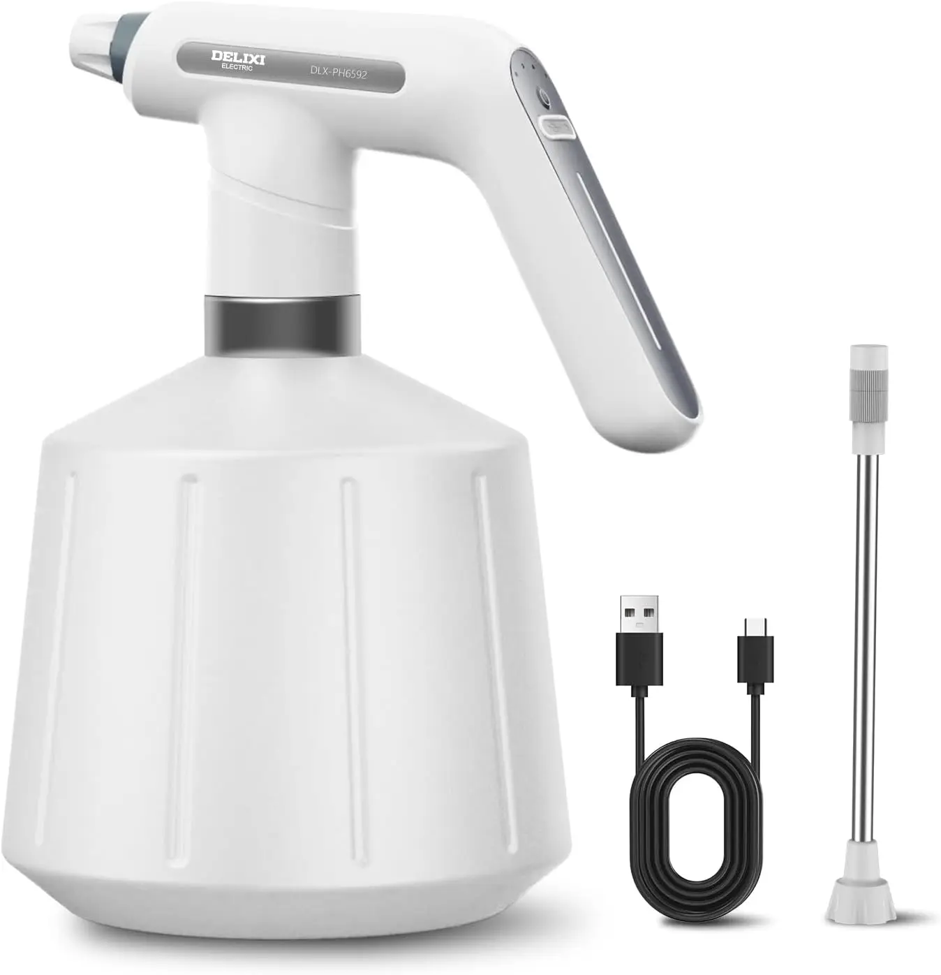 

Electric Spray Bottle 2L/0.5 Gallon, Electric Sprayer with Dual Spray Modes (Wide Mist & Jet), 1500mAh Battery and Ergonomic Gri