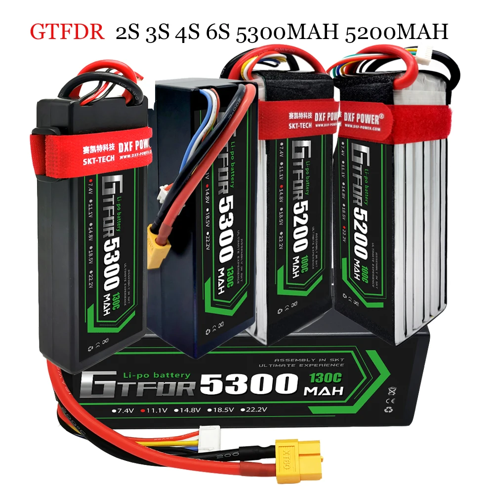 GTFDR Graphene Lipo Battery 2S 3S 4S 6S 7.4V 11.1V 14.8V 22.2V 5300mAh 5200mAh for RC Car FPV Drone Helicopter Airplane Truck