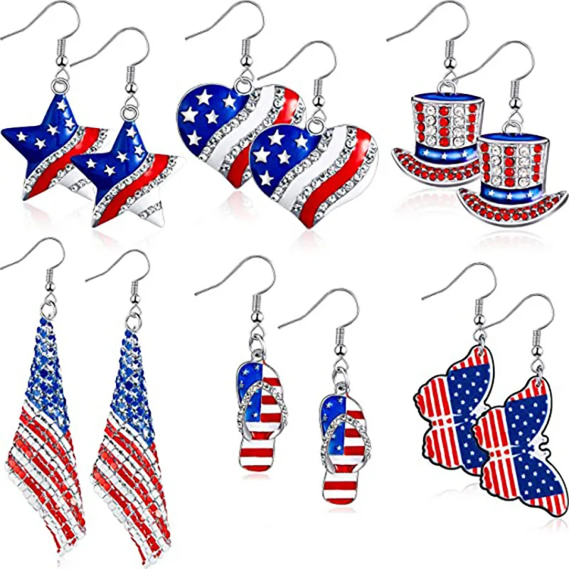 American Flag Earrings USA Drop Earrings 4th of July Accessories for Women Patriotic Earring Party Favors Red White Blue Jewelry
