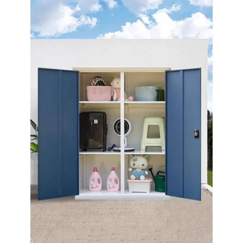 Household outdoor sun protection balcony storage cabinet sliding door, light luxury iron sheet wardrobe