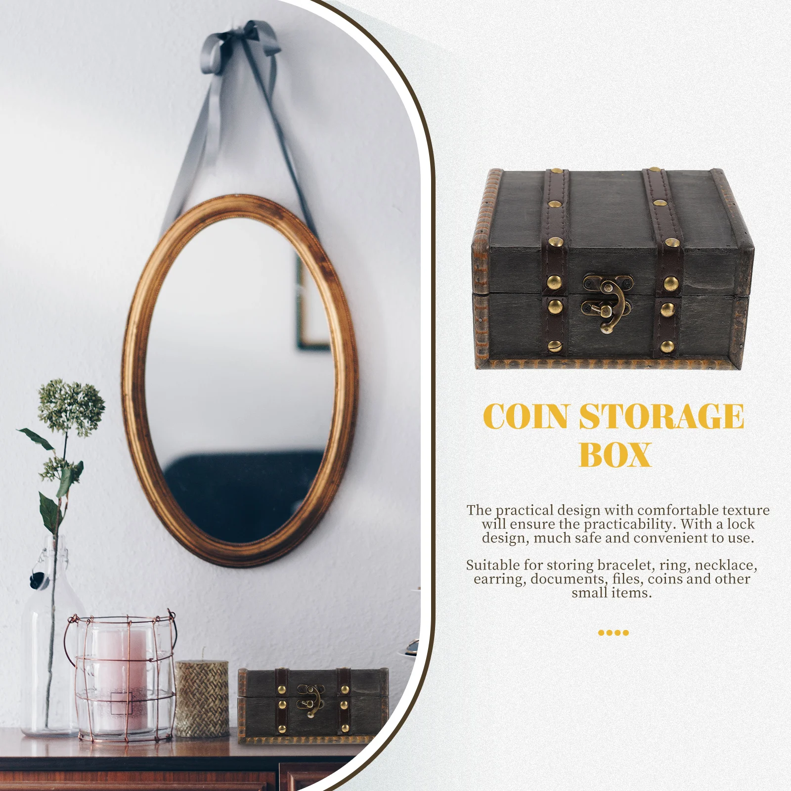 

Jewelry Storage Box ganizer Case for Necklace Earrings Compact Retro Decorative Trinket Container Wooden Alloy Durable Practical