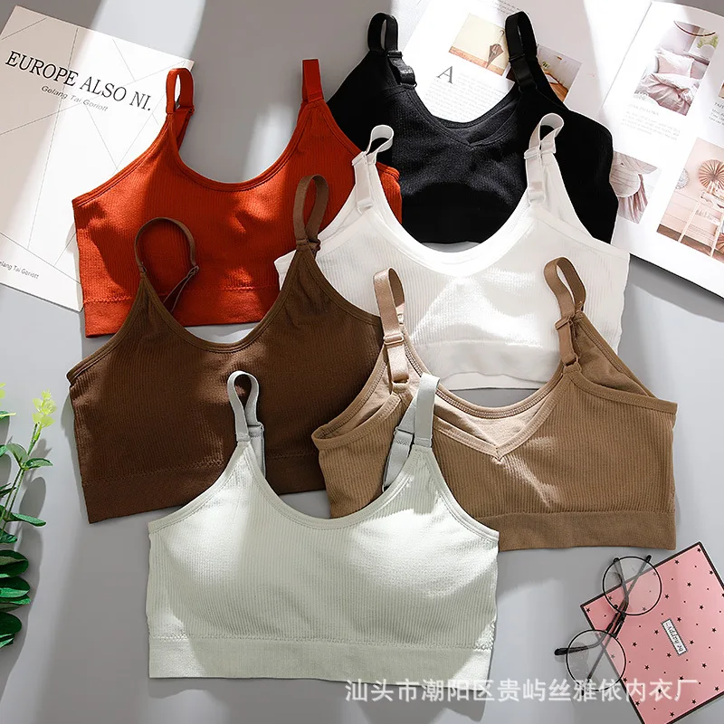 Sports Bras No Steel Ring Thread Wrapped Chest Seamless Chest Pad Sports Top Sleep Bra Shoulder Strap Adjustable Women Underwear