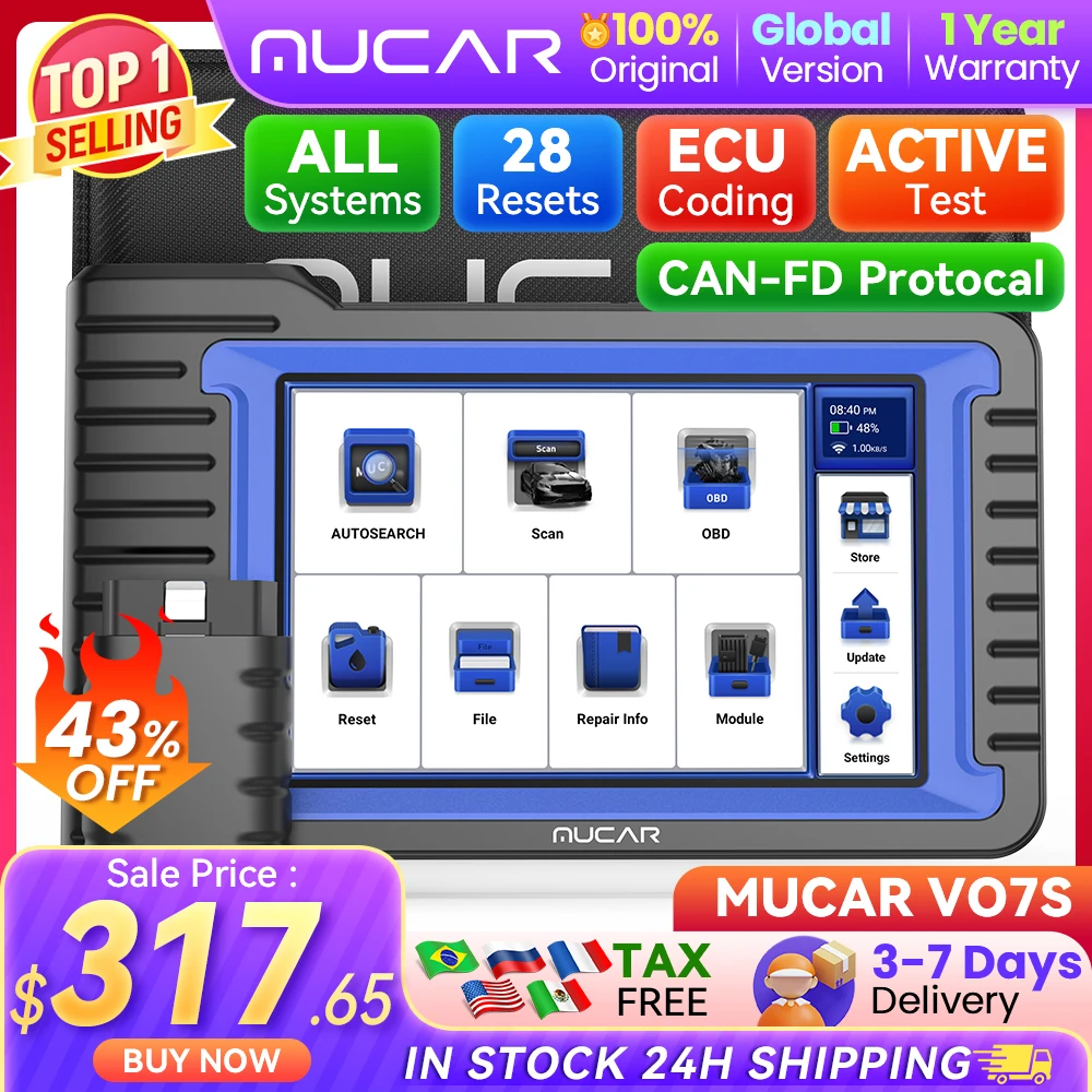 

MUCAR VO7 VO7S Professional Car Diagnostic Tools Automotive Obd2 Car Scanner Auto Diagnosis Tool ECU Coding Active Test 28 Reset