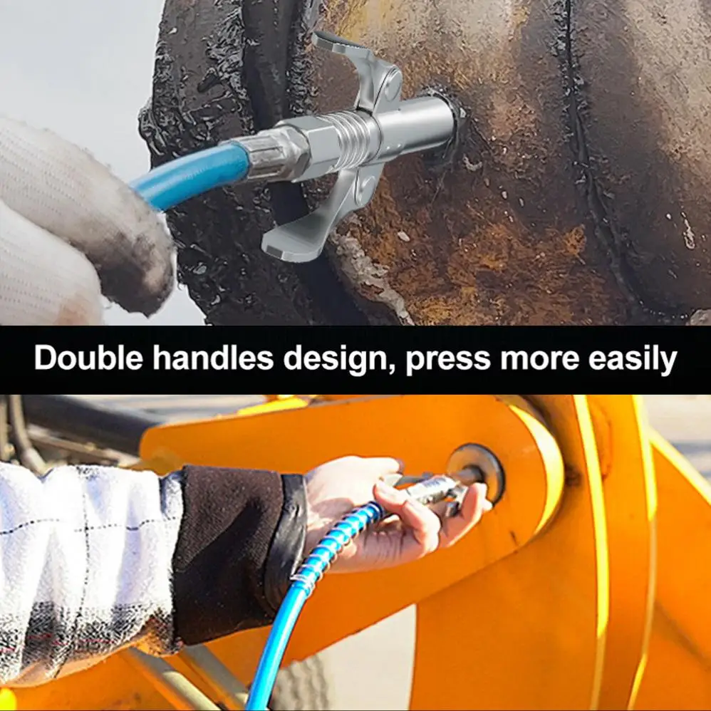 Grease Coupler 12000PSI Double Handle Quick Release Grease Gun Tip for Excavators / Harvesters / Automobile Repair