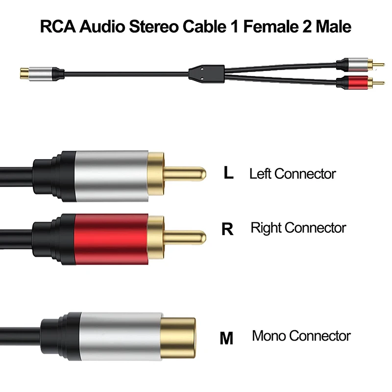 0.3M Gold Plated RCA Audio Cable Phono RCA 1 Female To 2 Male Y Splitter Adapter Cord for DVD Speaker Amplifier Sound System