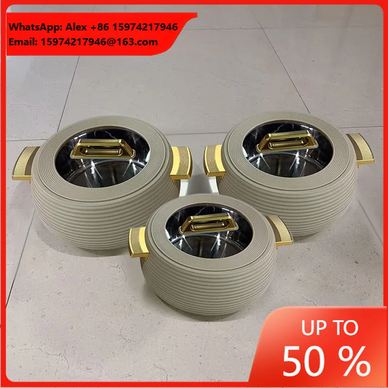 YJM9345A Capacity 3-4-5L Factory Hot Sale Luxury Food Warmer Set Golden Food Warmer Sets Of 3 Round Casserole Set