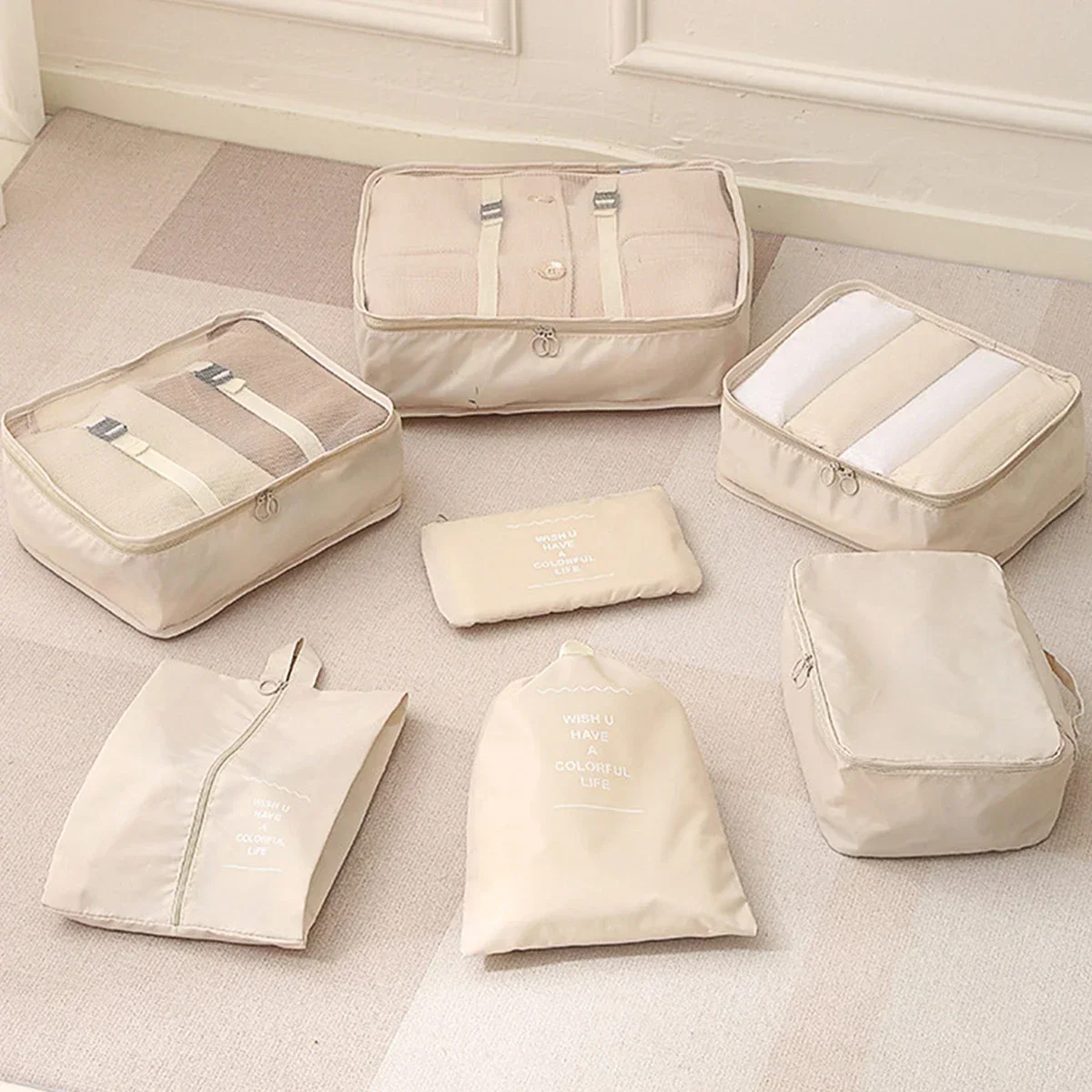 مجموعة مكعبات تعبئة السفر مكونة من 7 قطع - منظم أمتعة مضغوط شفاف للاستخدام في الحقيبة والملابس والرحلات #4