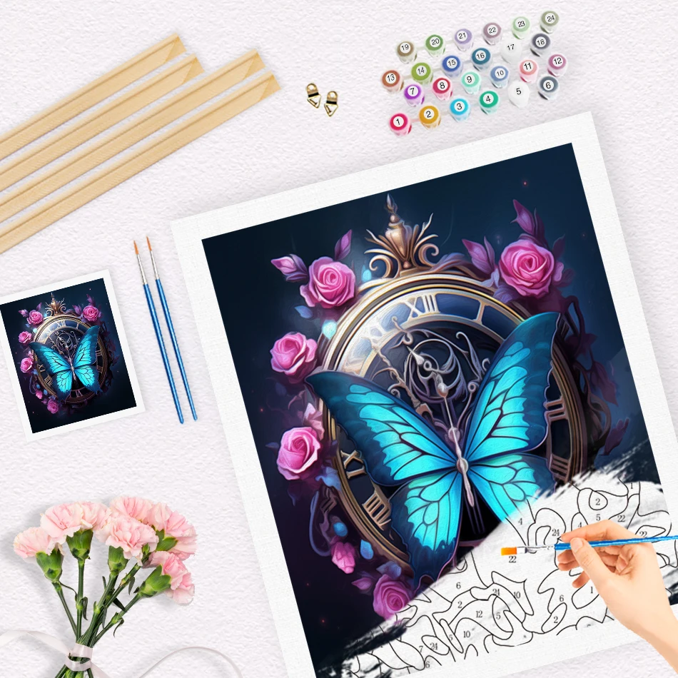RUOPOTY-Painting By Numbers,Butterfly,Drawing By Numbers,Handiwork,Arts Crafts,With Frame,Diy Set,On Canvas,Paint Kit,Home Decor