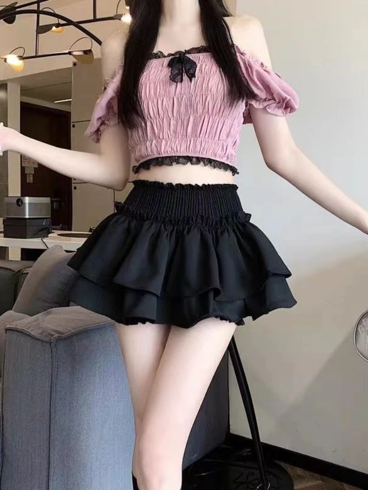 Summer New Solid Color Half-body Skirt High Waist Thin Fluffy Skirt Korean Fashion A Line Mini Skirts Streetwear Woman Clothing