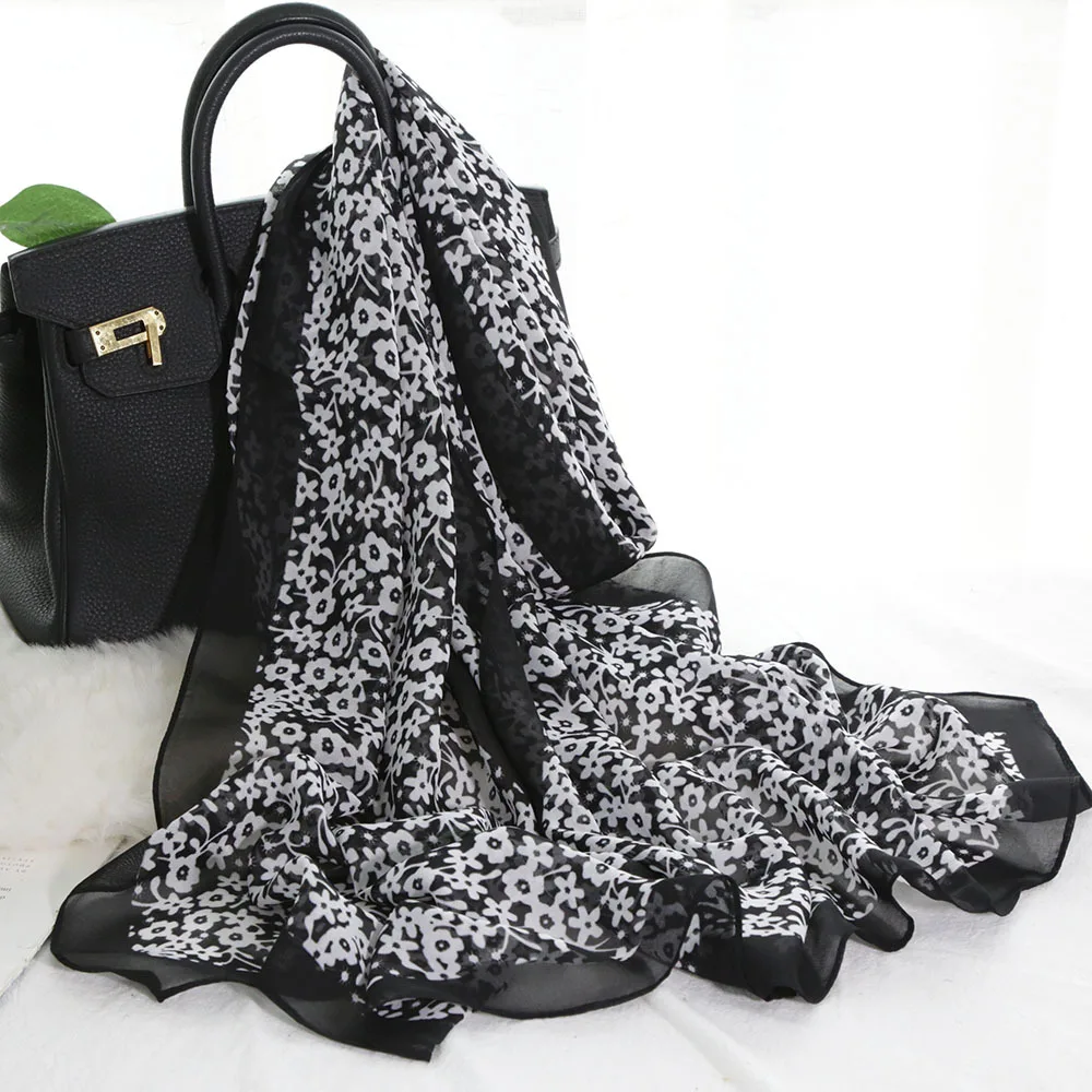 Women Foulard Small Flower Elegant Chiffon Bandana Scarf Summer Travel Sunscreen Thin Hijab Shawl