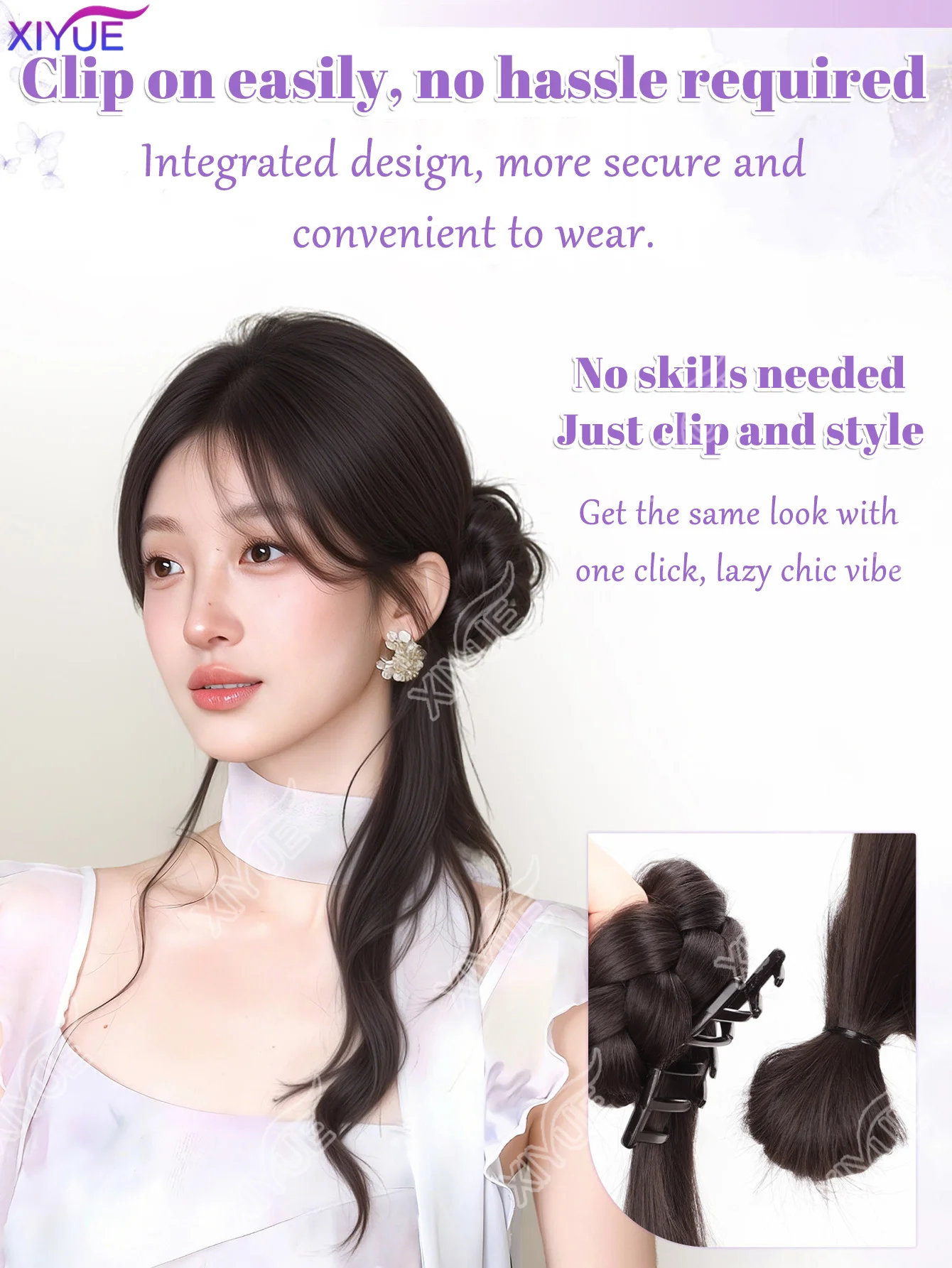 

XY 1 шт. Женская повязка для волос с высоким и боковым хвостом, искусственные волосы для увеличения объема, накладка для волос в форме бутона цветка