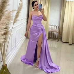 Satin Elegant Party Dresses for Women Luxury Evening Dresses 2024 Purple Amanda Novias Spaghetti Straps Line A Wedding Dress Es