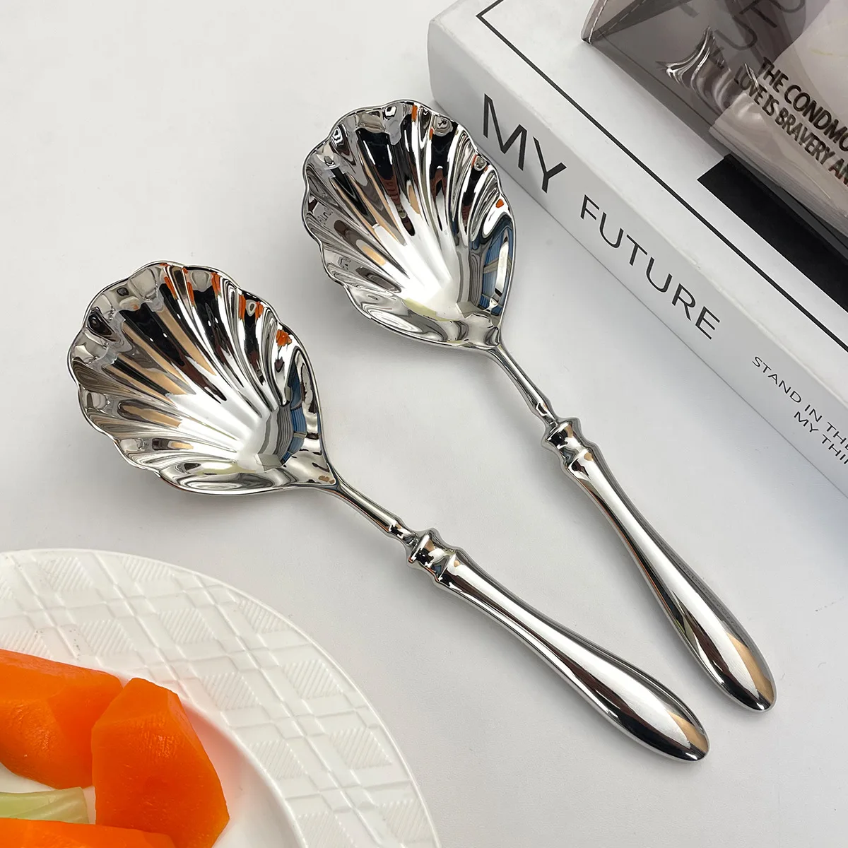 Stainless Steel Ins French Light Luxury Iris Vintage Roman Column Set Main Menu Spoon Fork Dessert Spoon Fruit Fork