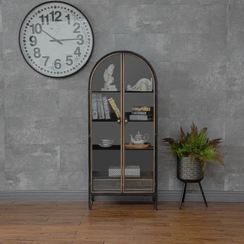 American retro dustproof glass bookcase storage cabinet integrated living room with door storage floor narrow vertical cabinet