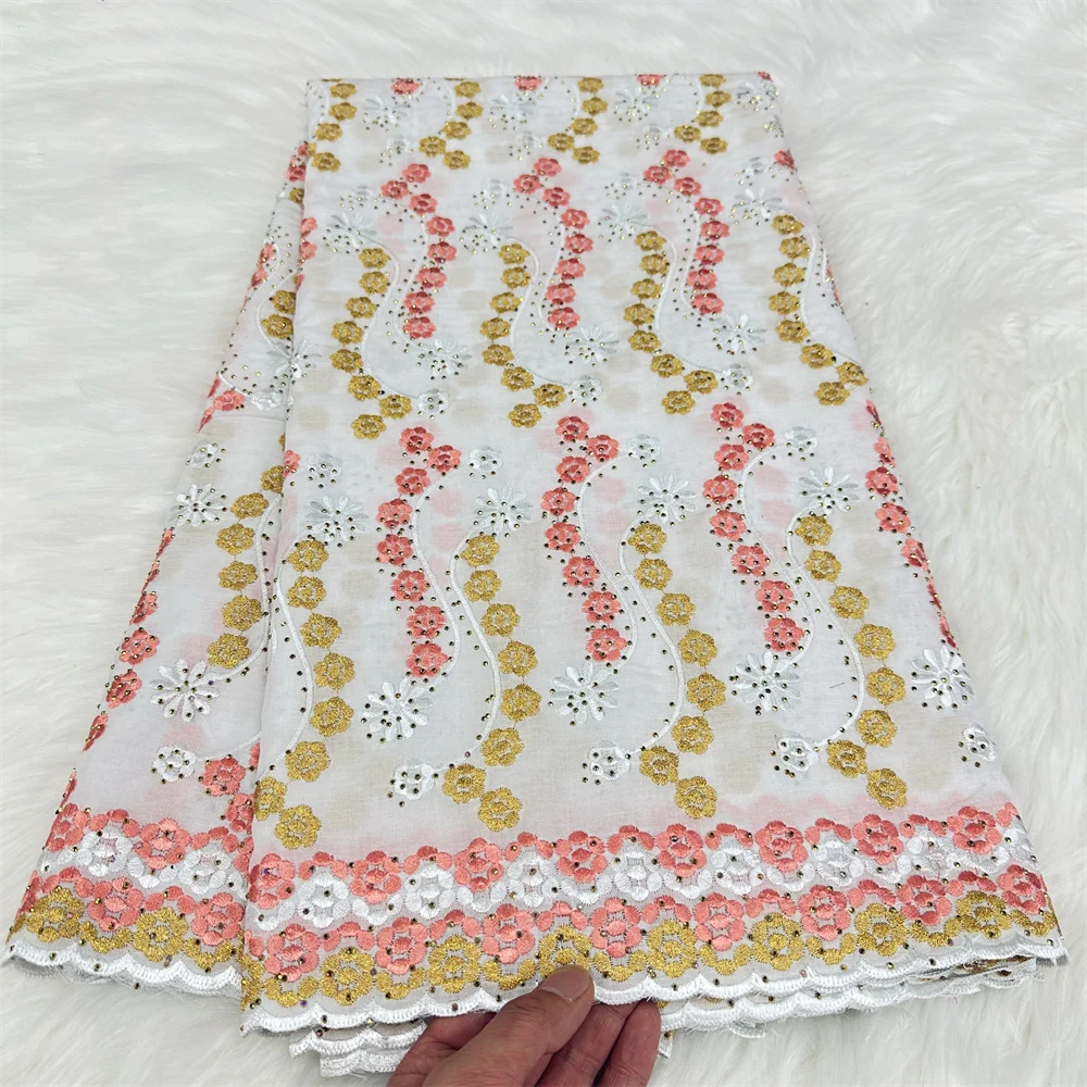 

5yards Swiss Voile Lace in Switzerland Cotton Lace Fabric 2024 High Quality African Stones Lace Fabric For Women Party Dress