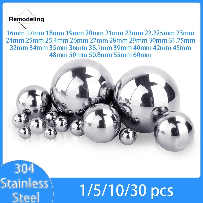 1/5/10/30 pcs 304 Stainless Steel Balls 16/17/18/19/20/21~60mm Precision Solid Smooth Bearing Steel Ball Spherical Bead Ball