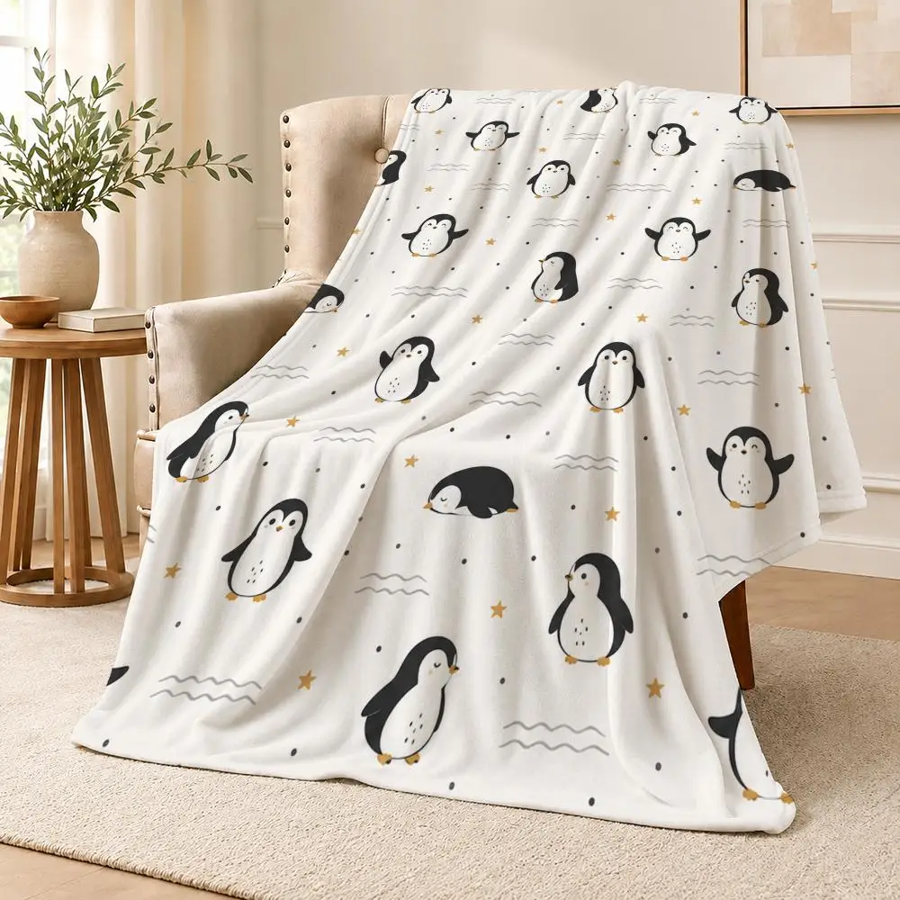 Animal Cute Penguin Paradise Kawaii Antarctic Throw Soft Flannel Throw Blanket Warm for Couch Bed Sofa pets Cozy All Season