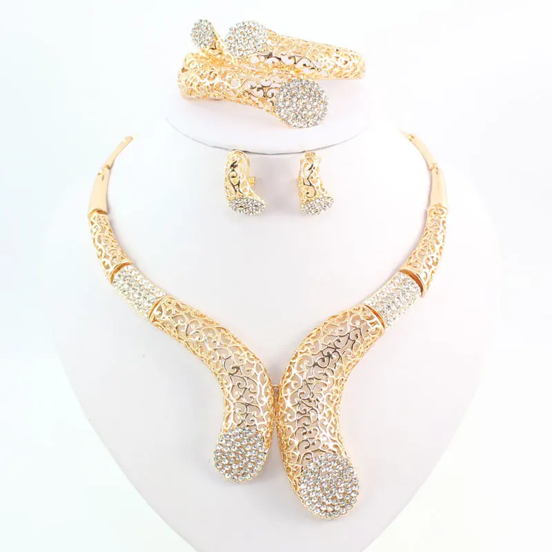 New Sale!! Dubai African Gold Color Necklace Earrings Costume Jewelry Sets Women Wedding Jewellery