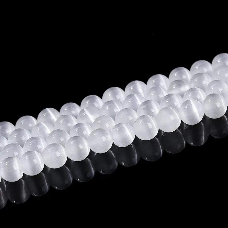 4 6 8 10mm White Cat Eyes Stone Bead Round Loose Spacer Smooth Bead For Jewelry Making Diy Necklace Bracelet Accessory Findings