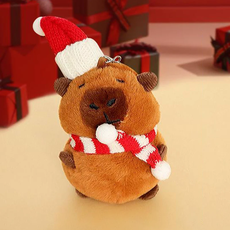 Christmas Capibala Cute Doll Plush Capybara Keychain Backpack Hanging Accessory Doll Gift