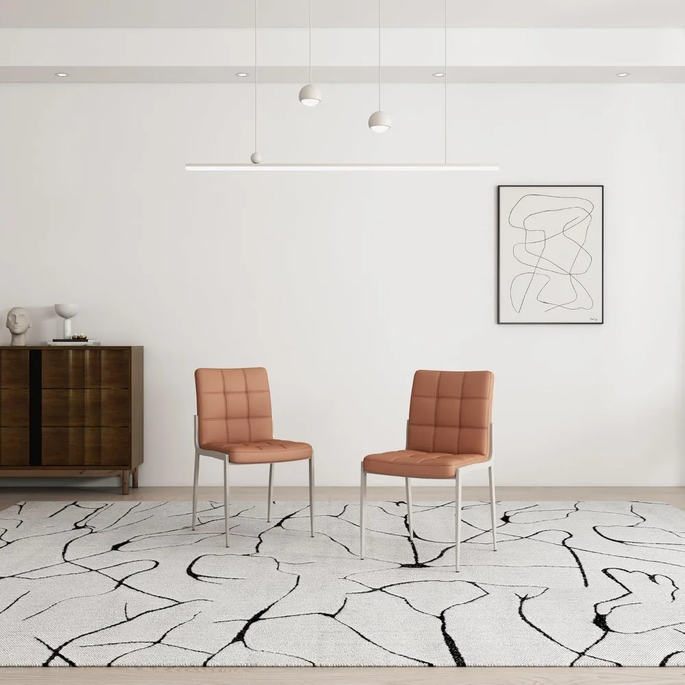 

Premium Orange Dining Chairs Set of 2 Modern Upholstered Kitchen Chairs Polyurethane Leather Dining Chairs for Comfortable