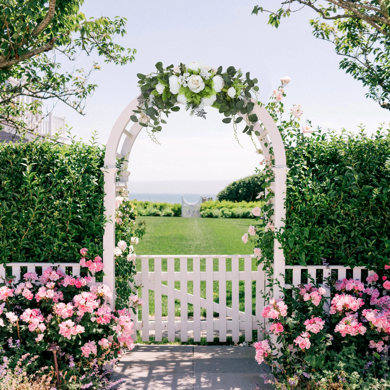 Artificial White Floral Peony Flower Wreaths for Door Wedding Decor