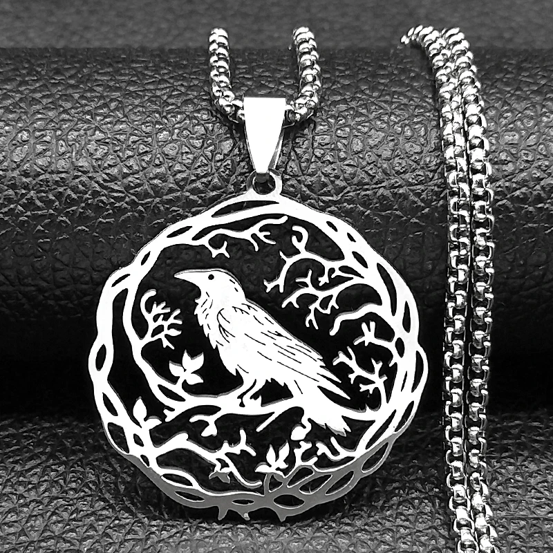 Gotische Hohle Krähenschädel-Anhänger-Halskette für Damen und Herren, Edelstahlkette, Schwarze Goth-Baum-Schmuckstücke, Halloween-Geschenke – Detail 9