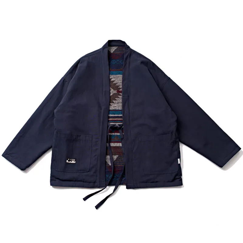 Reversible Wear Japanese Vintage Amekaji Indigo Dye Washed Kimono Jacket Men Loose Kendo Robe Cardigan Ethnic Traditional Haori