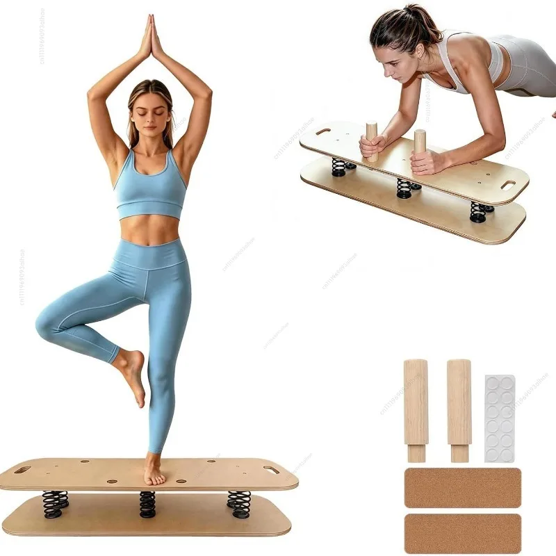 Wooden Balance Board, Spring Rebound Wobble Board, Home Yoga Core Training Fitness Tool