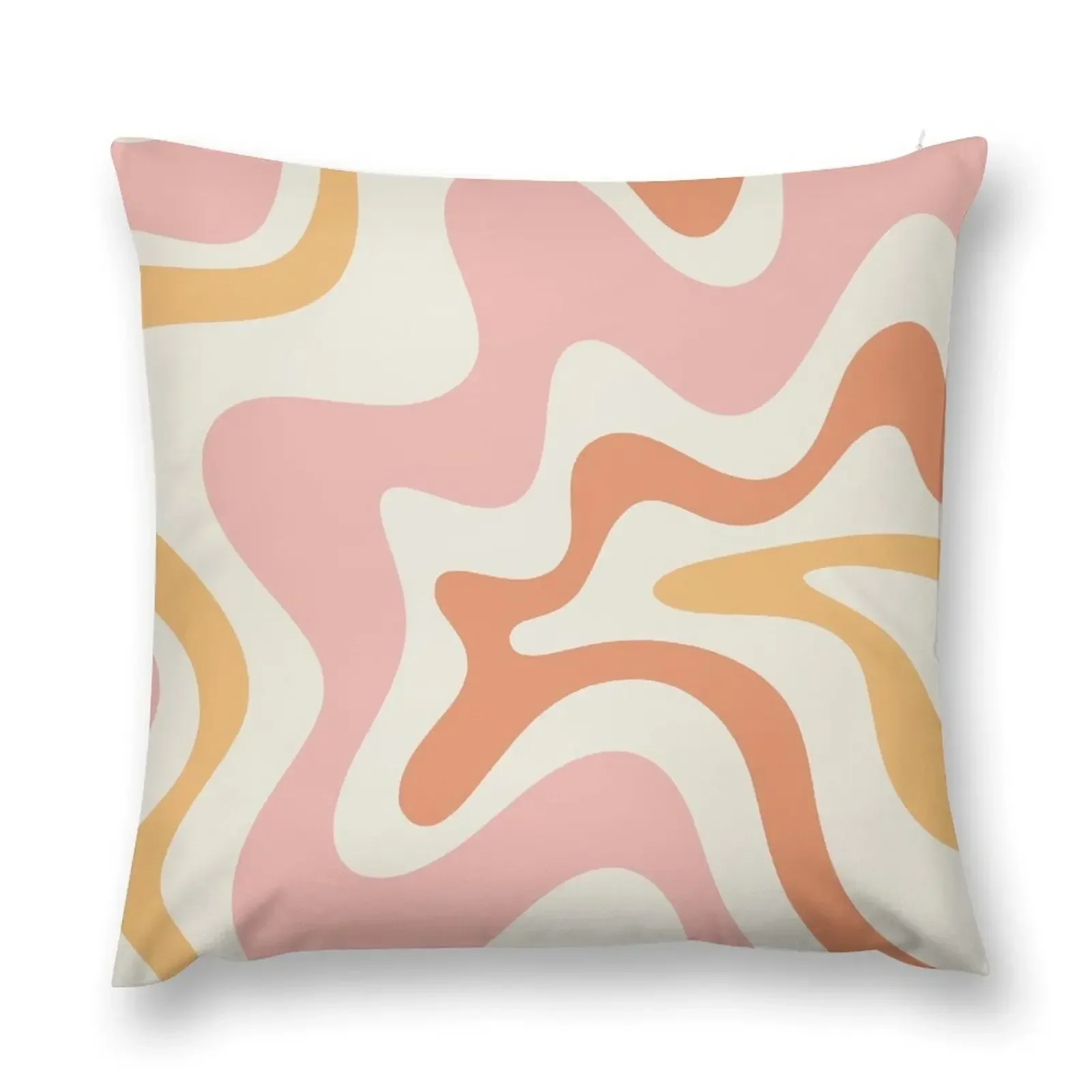 Retro Liquid Swirl Abstract Pattern Square Blush Cream Cantaloupe Mustard Throw Pillow Christmas Covers pillow