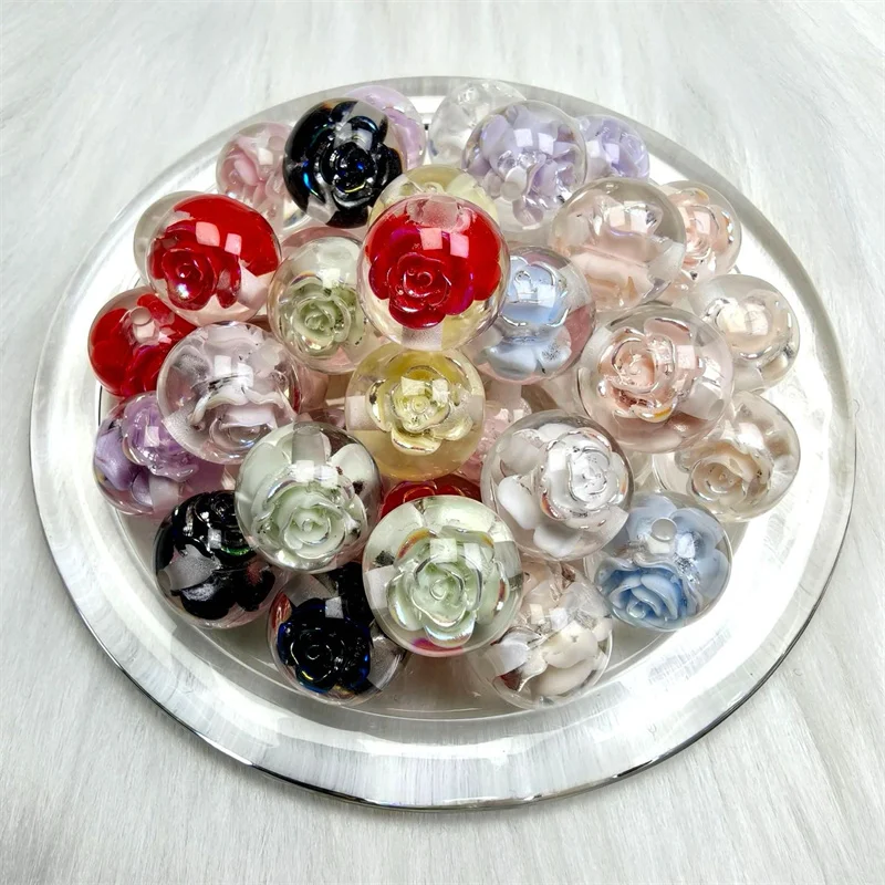 New arrived 50pcs/lot 16mm rose flowers core geometry rounds shape resin beads diy jewelry garment hair accessory
