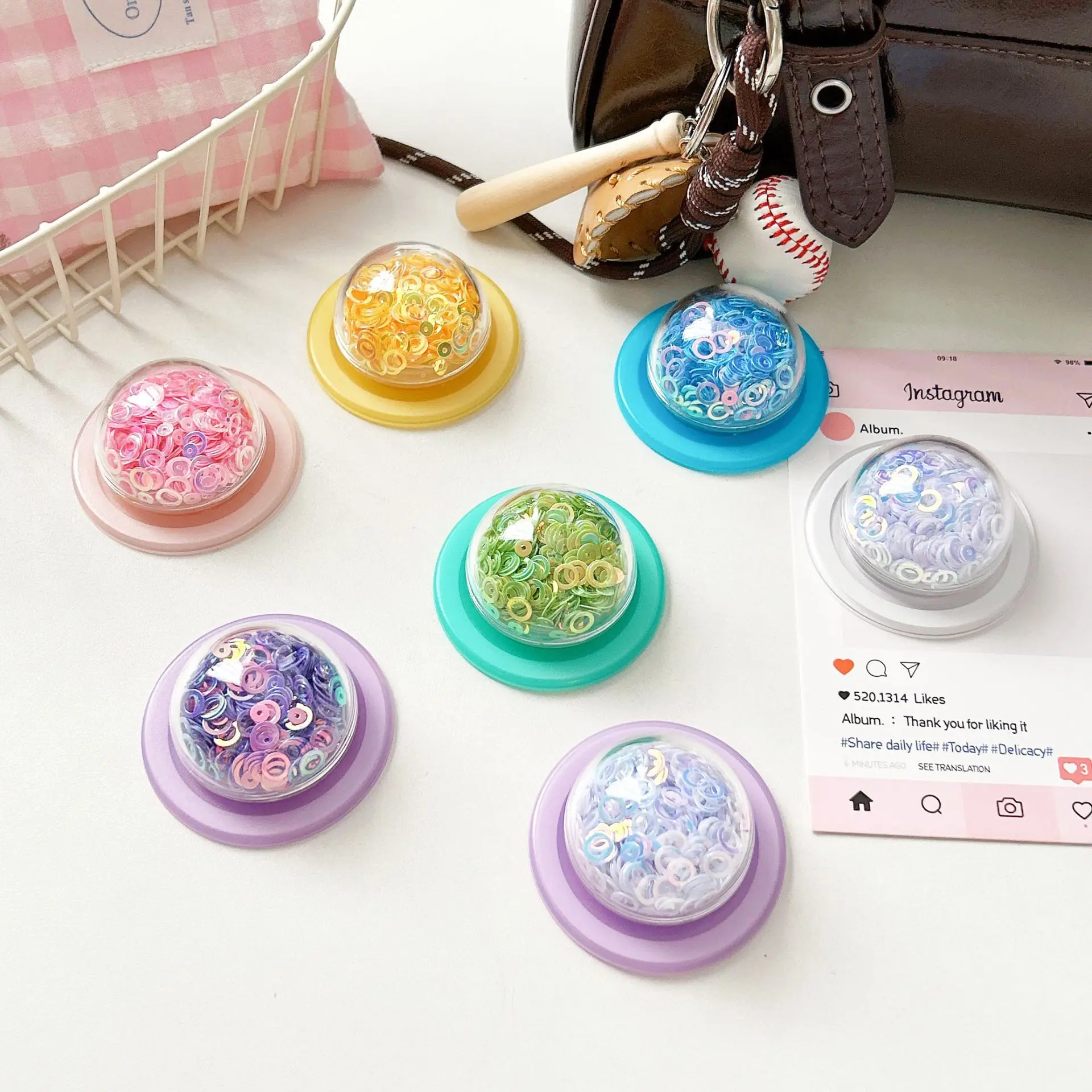 Ins Style Sequins Magnetic Phone Grip Holder Foldable Korean Colorful Phone Stand Bracket Magnet Finger Socket for Cell Mobile