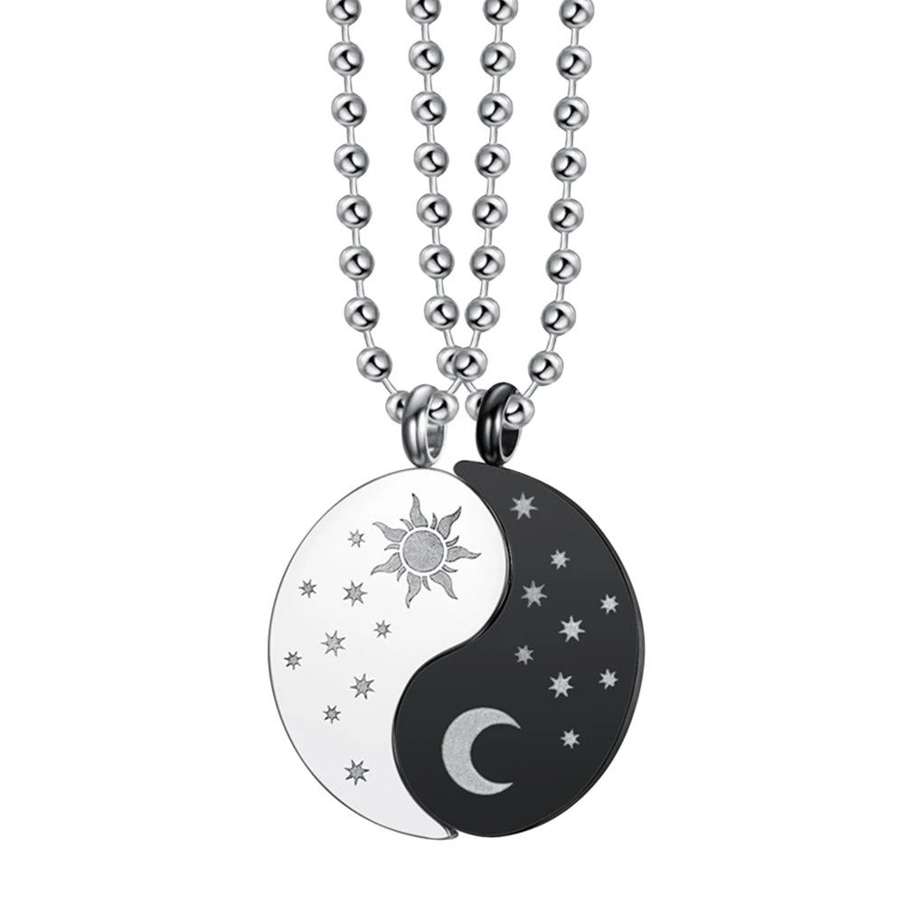 

Couple Stitching Pendant Friends Splicing Necklace Birthday Gift Sun Moon Pattern Clavicle Chain Titanium Steel Accessories