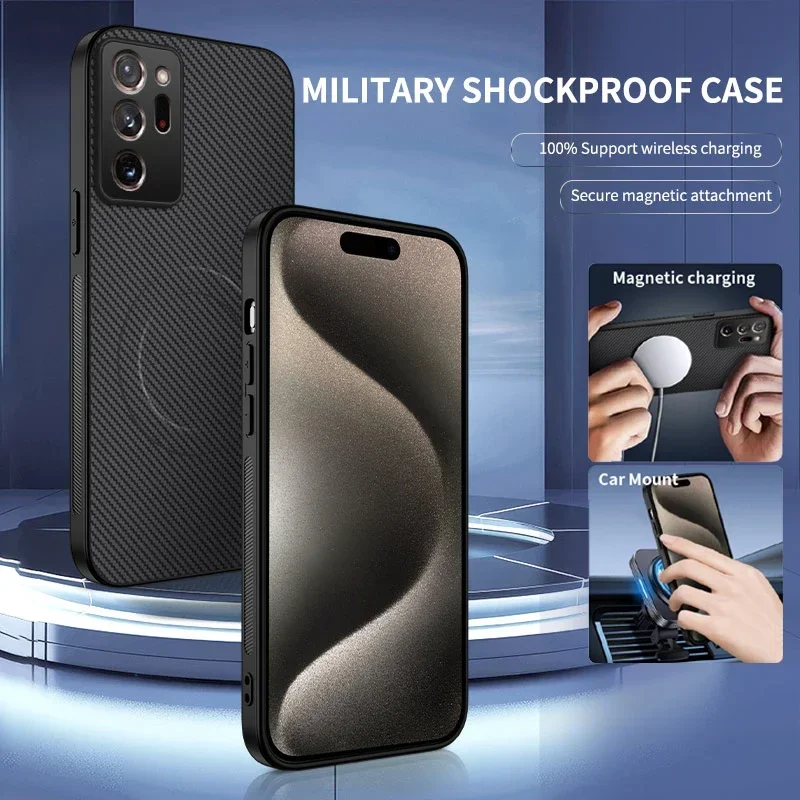 Carbon Fiber Pattern PU Silicone Phone Case for Samsung Galaxy Note 20 Ultra Magnetic Wireless Charging Soft Back Cover Cases