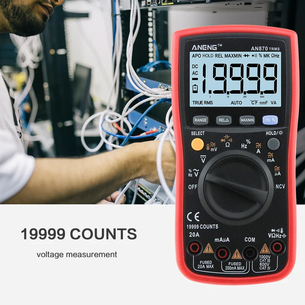 AN870 Auto Range Digital Precision multimeter True-RMS 19999 COUNTS NCV Ohmmeter AC/DC Voltage Ammeter Transistor Tester view 2