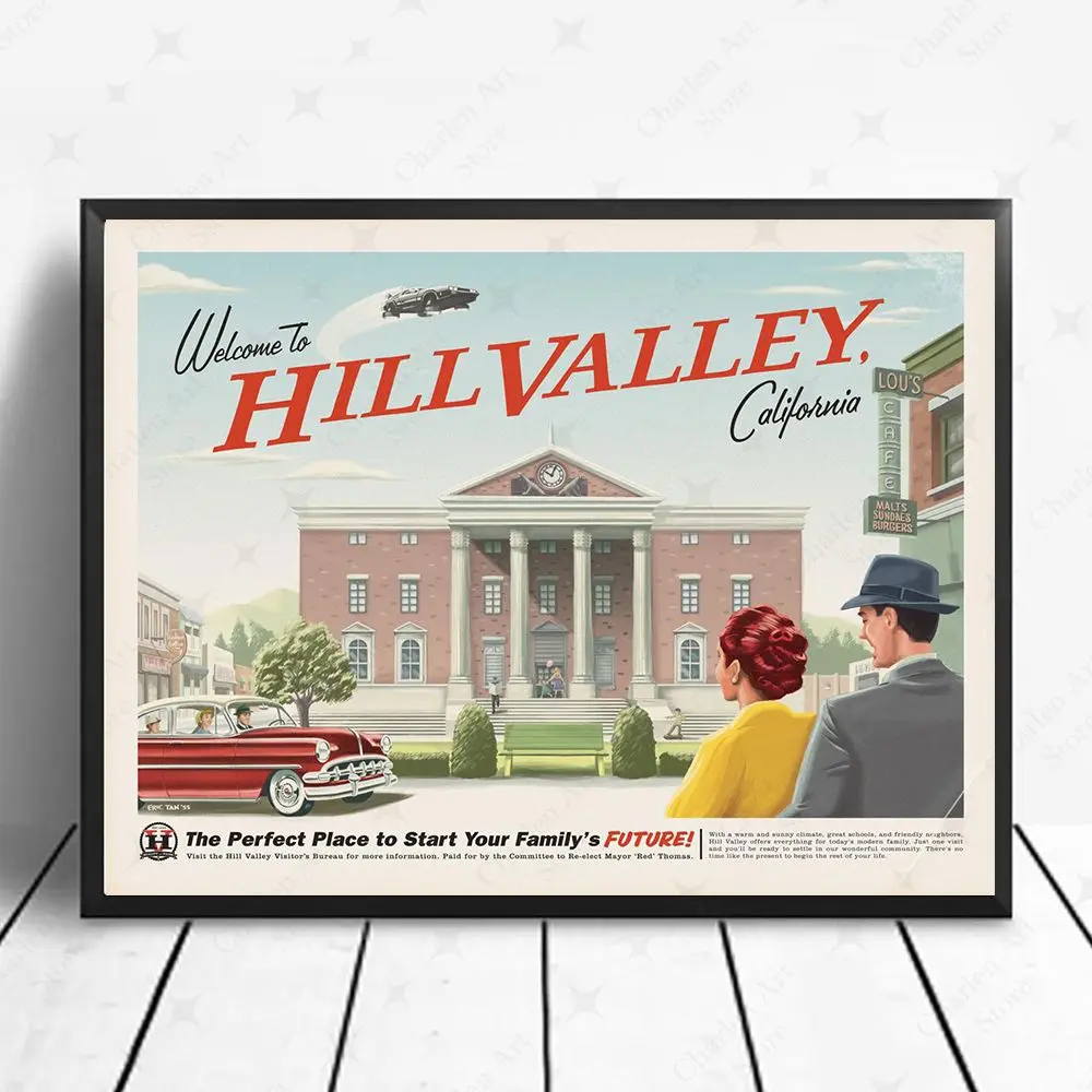 Vintage Movie Wall Art Picture Back To The Future Welcome To Hill Valley Print Art Canvas Poster For Living Room Home Decoration