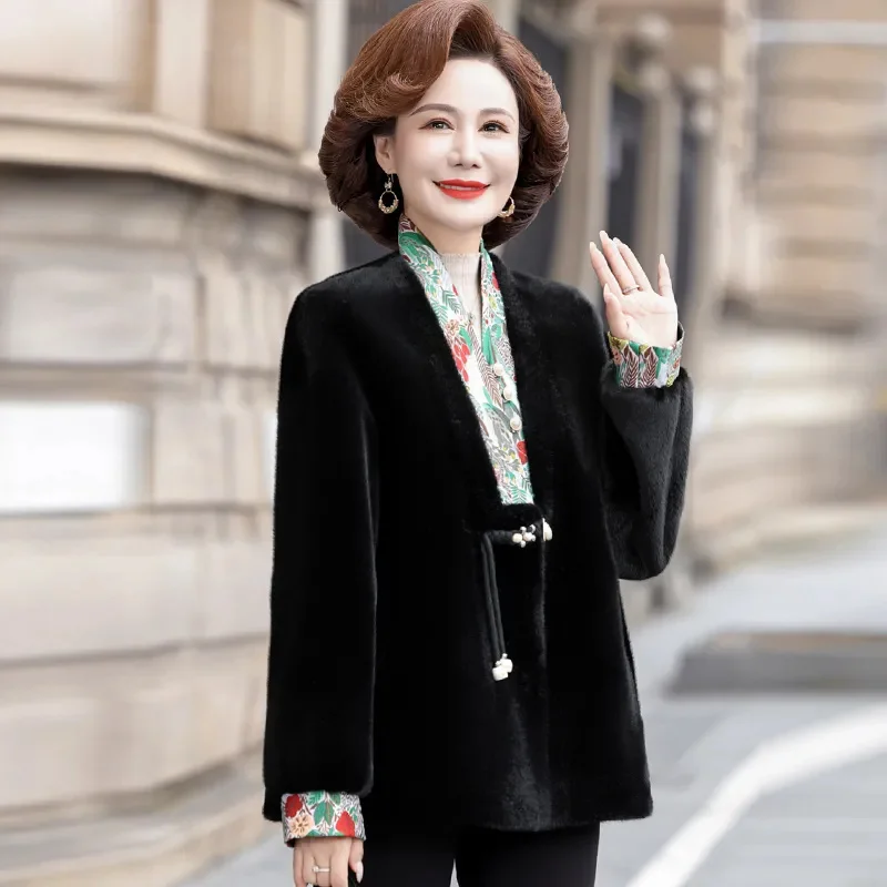 Middle aged Women Fur Coat New Imitation Mink Fur Overcoat High-end Artificial Mink Fur Coats Middle aged Mother Winter Outcoat