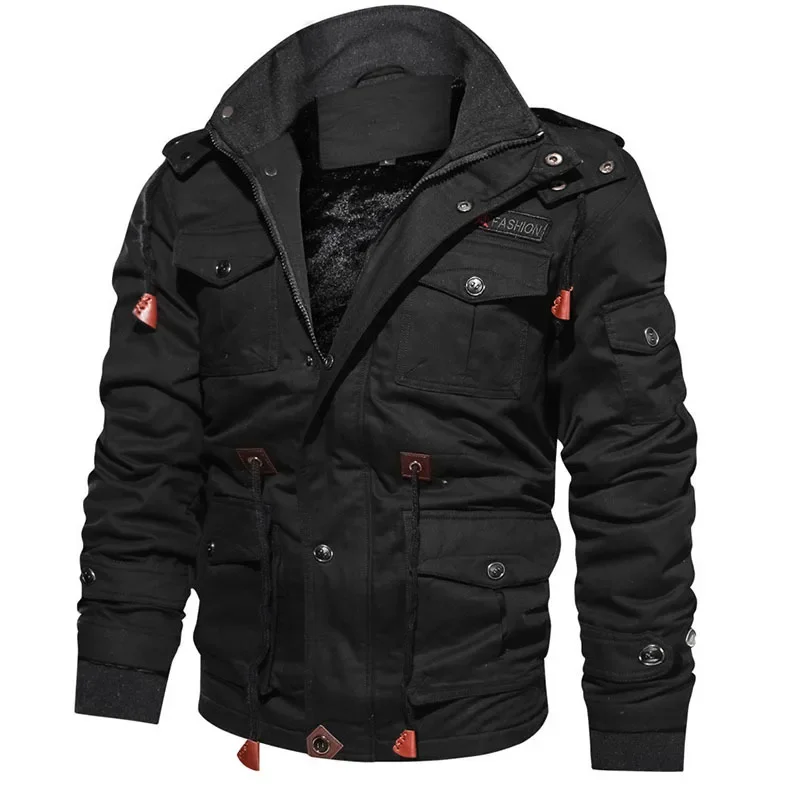 Blouson aviateur à capuche pour homme, manteau épais en peluche, vêtements de travail moyens et longs, grand coton, automne et hiver