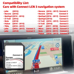 Connect3 V7 Navigation Map Memory SD Card Fit for Nissan Jude Qashqai X-Trail Car of Europe