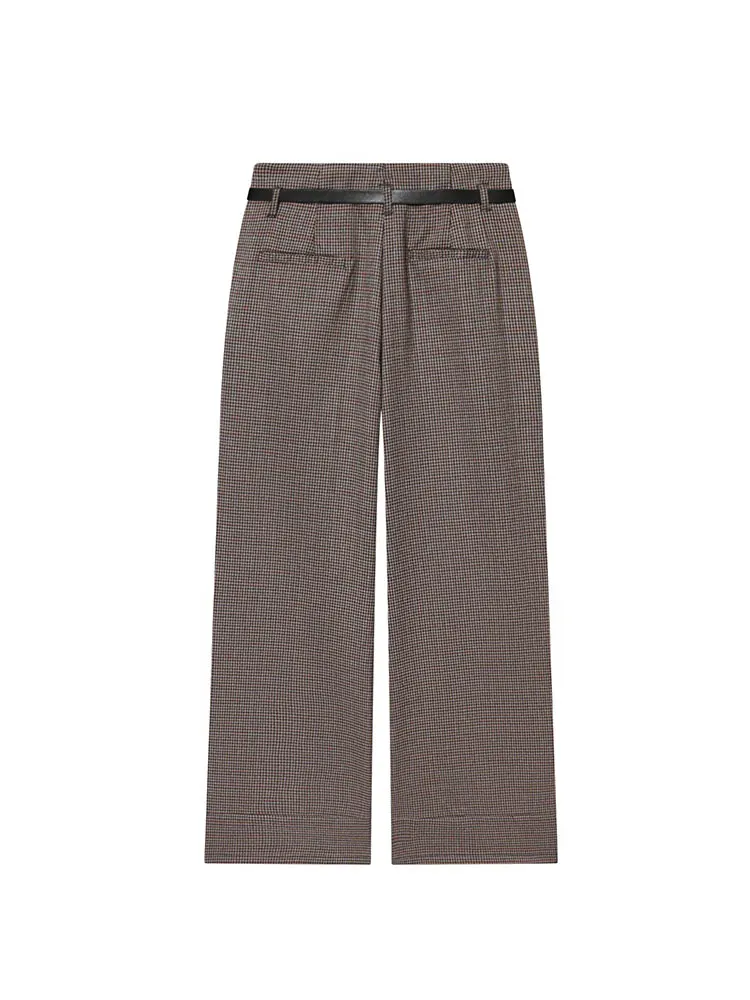 NLZGMSJ النساء 2026 ربيع الخريف فحص السراويل عالية الخصر السراويل المستقيمة الإناث بناطيل كاجوال مع حزام بانت Y2K