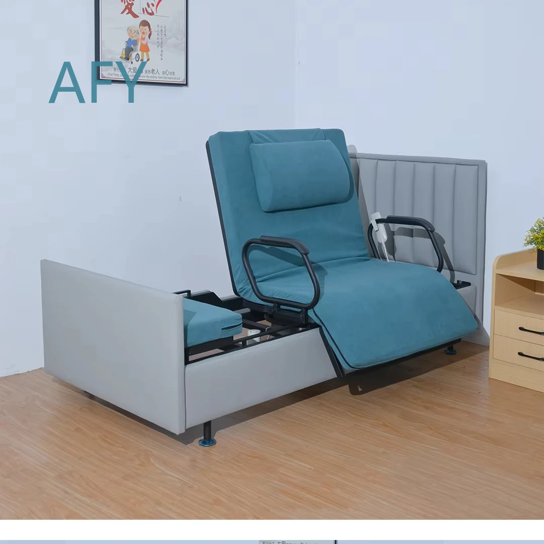Electric Adjustable Swivel Hospital Bed for Elderly for Home Care for Home Use Rotating Foldable Bed Wood Fabric Material