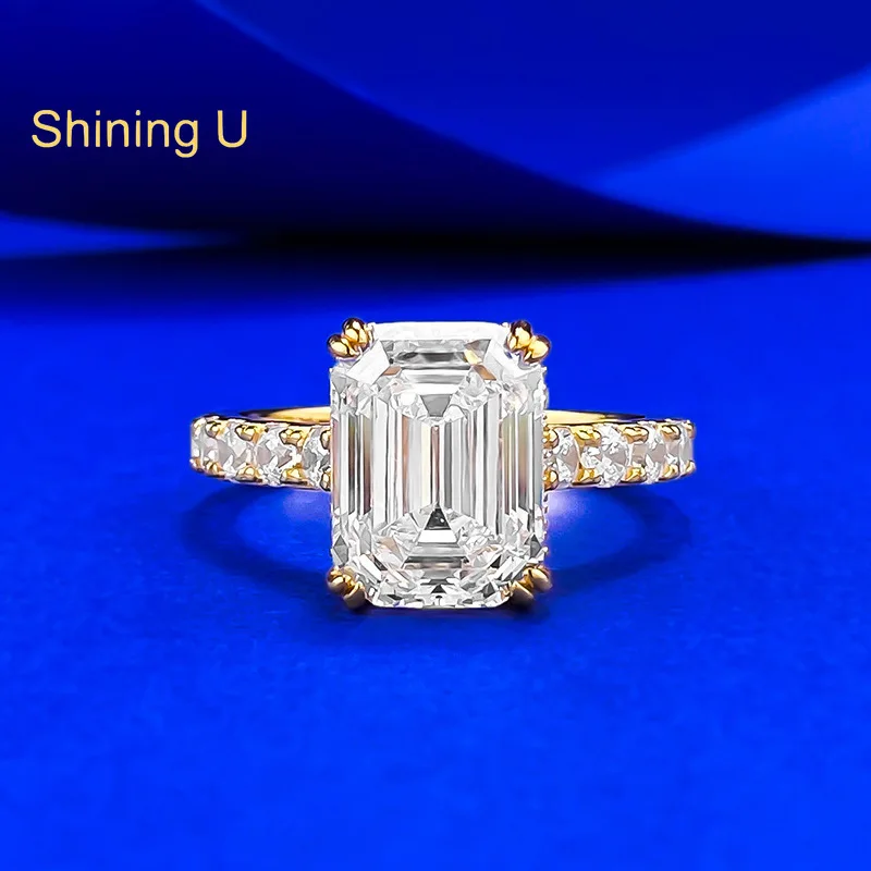 

Shining U S925 Silver 9*12mm High Carbon Diamond Gems Ring for Women Fine Jewelry Engagement