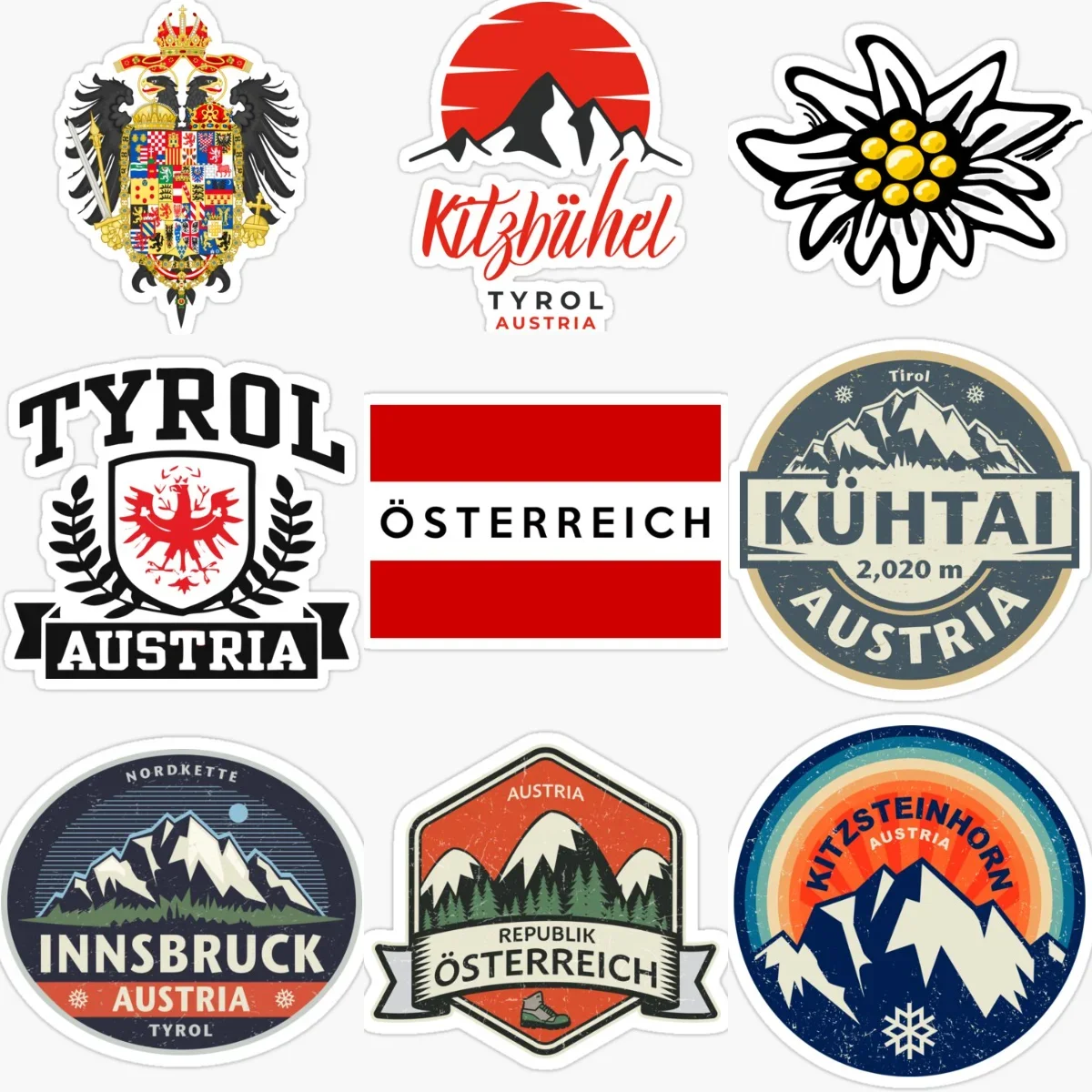 

Austria Flag Map Eagle Emblem Edelweiss Creative Stickers for Car Bicycle Window Fridge Wall Decoration Accessories