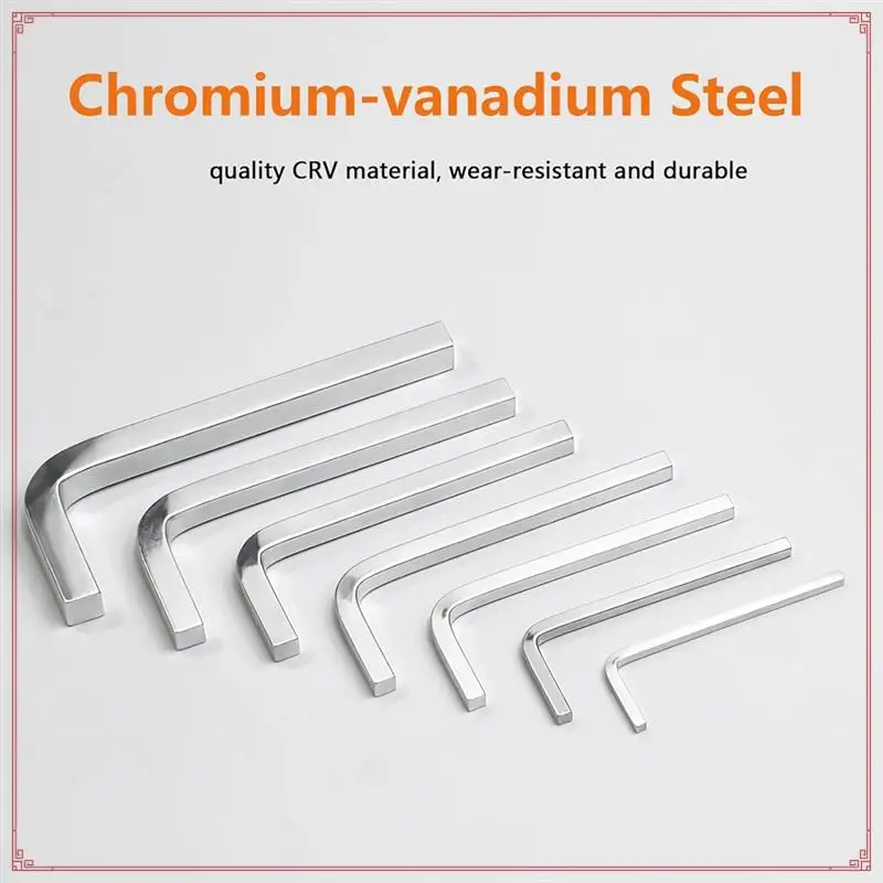 Square Head Wrench Set L Shaped Square Key Kit Chromium Vanadium Steel Square Head Screwdrivers, 3-10Mm