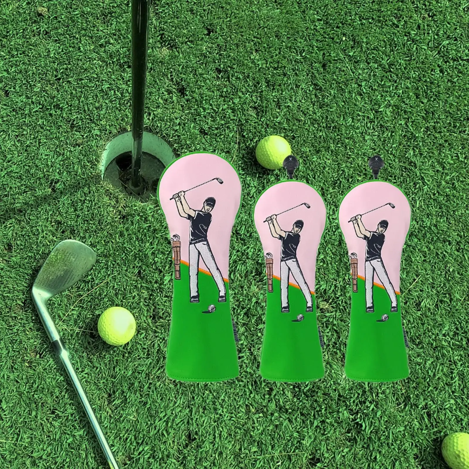 

3Pcs Golf Club Head Covers Set Outdoor Sports Golfing Supplies PU Leather