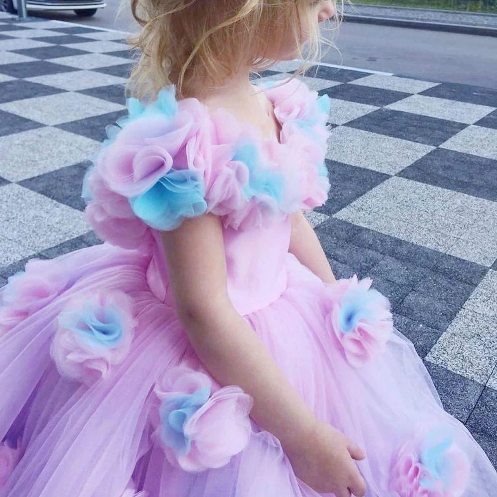 Vestidos de flores para niñas, ropa Formal para niños, cumpleaños, Navidad, boda, fiesta, eventos, desfile, flores hechas a mano de tul