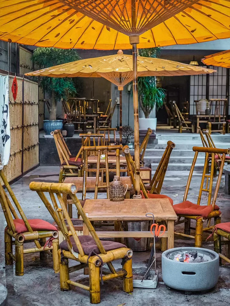 Special oil-paper umbrellas for bamboo tables and chairs, ancient parasols for sunshade and rain protection