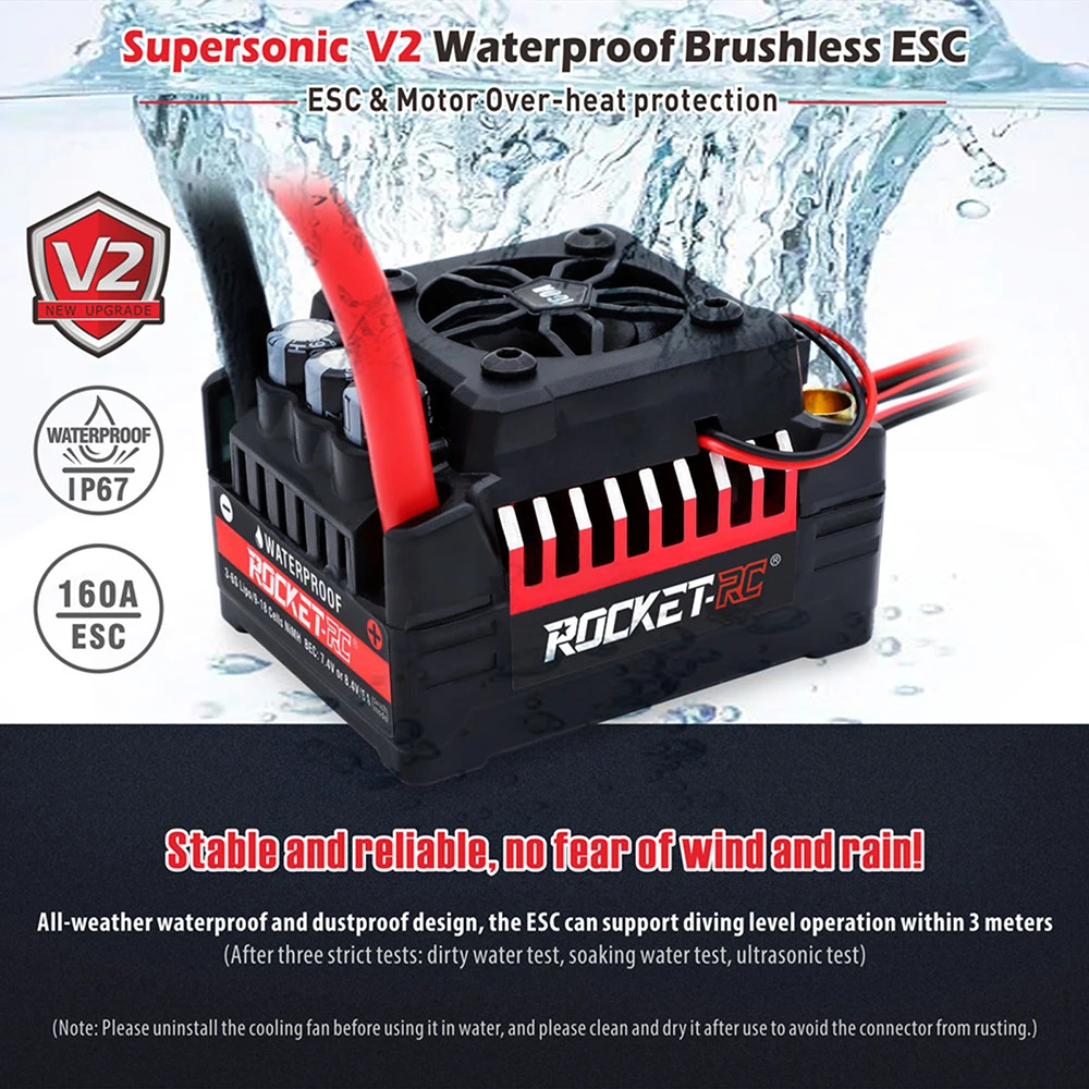 SURPASSHOBBY Rocket RC 130A ESC Brushless 160A ESC 4S Electronic Speed Controller Waterproof for 1/7 1/8 RC Car Buggy Truck